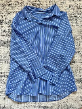 Blue Stripe Summer Loose Button-Up Shirt